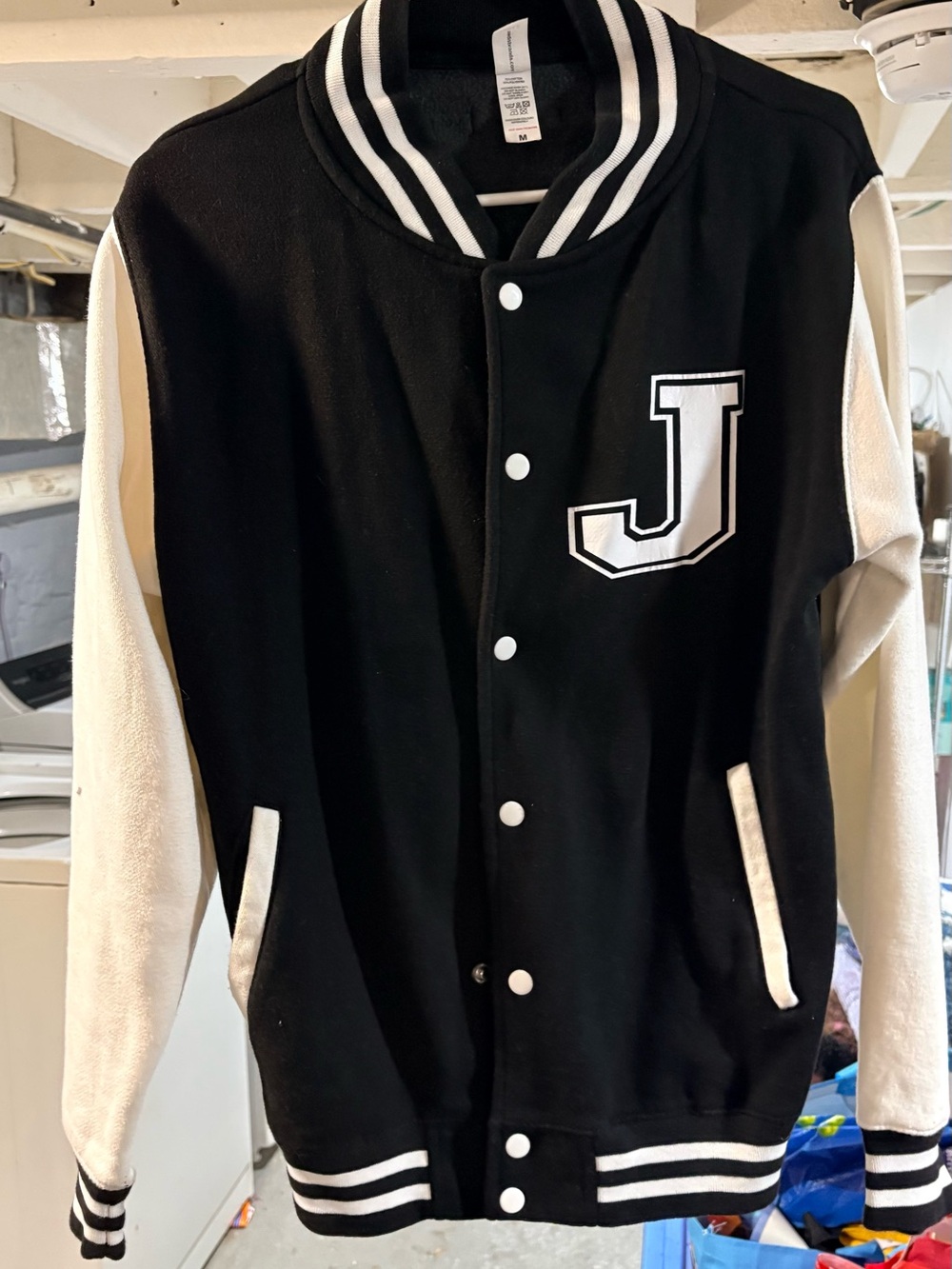 Women’s Black and White Varsity Jacket with Letter J